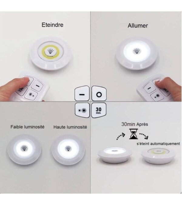 03 spots LED sans fil télécommandées