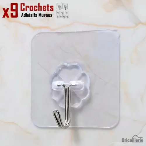 Crochets Adhésifs Muraux Transparents (9 pcs)