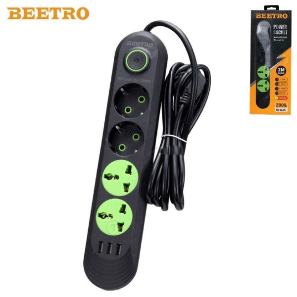 Multiprises-avec-interrupteur-3USB-BEETRO-1.jpg Multiprise 2P 2T 3USB 2000W 2 Mètres avec Interrupteur BEETRO LA347