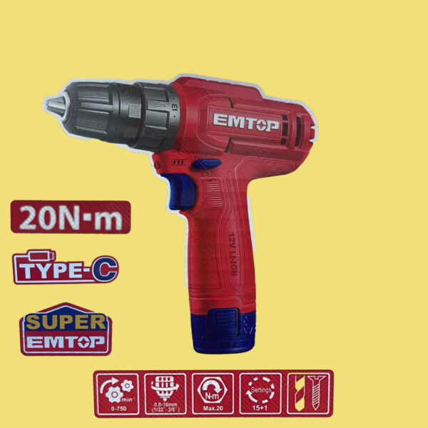 Visseuse-perceuse 12V 20Nm EMTOP