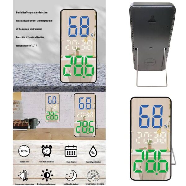 Réveil vertical décoratif avec grand écran LED, température météo numérique et luminosité réglable