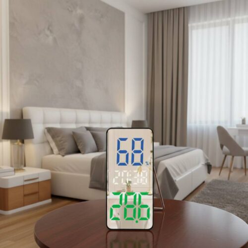 Réveil vertical décoratif avec grand écran LED, température météo numérique et luminosité réglable