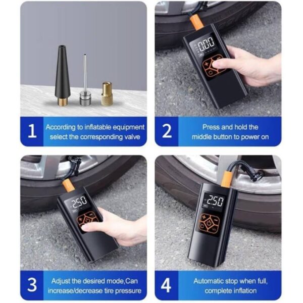Mini Compresseur Gonfleur d’Air pour Pneus Véhicule Vélos Rechargeable 150PSI