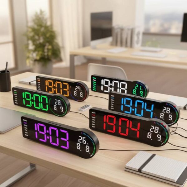 Horloge Murale Numérique LED Télécommandé avec Calendrier Alarme Température Pour Décoration Interieur