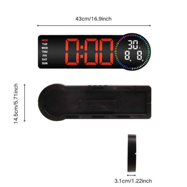 Horloge Murale Numérique LED Télécommandé avec Calendrier Alarme Température Pour Décoration Interieur