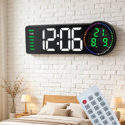 Horloge Murale Numérique LED Télécommandé avec Calendrier Alarme Température Pour Décoration Interieur