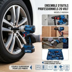 Kit Perforateur Visseuse Boulonneuse Tronçonneuse 4en1 et 2 Batteries YAE6004 POWERBLU