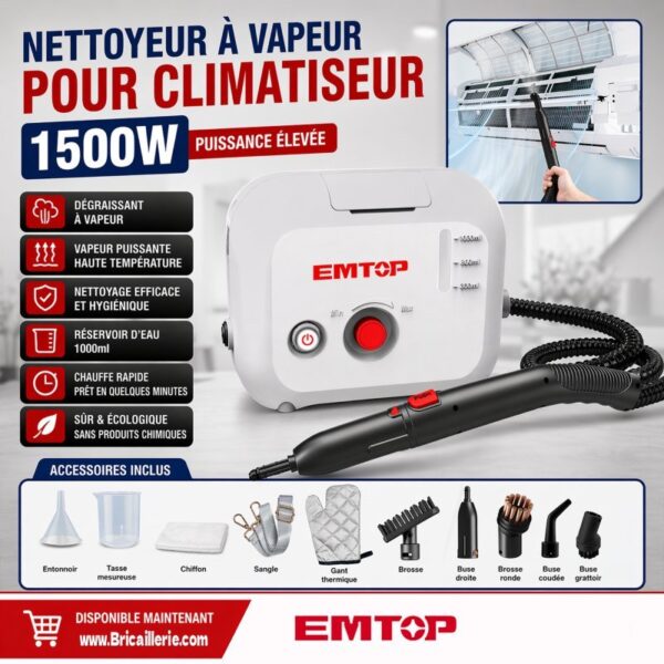 Nettoyeur à Vapeur Pour Climatiseur 1.0L 1500W EMTOP ESTC1501